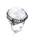 ფოტო #4 პროდუქტის Leaf Large Oval Natural Moonstone Statement Ring Western Jewelry For Women .925 Sterling Silver