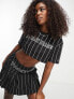 Tommy Jeans co-ord pinstripe crop t-shirt in black Pinstripe Print, L - фото #1