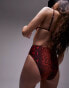 Topshop high waist high leg bikini bottoms in red snake print