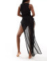 Фото #2 товара ASOS DESIGN beach sleeveless mesh maxi dress with high splits in black