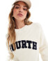 4th & Reckless knitted rib logo crew neck jumper in cream