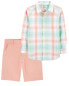 Фото #1 товара Kid 2-Piece Button-Front Shirt & Chino Shorts Set 8
