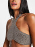 Фото #4 товара South Beach mix & match wrap halter bikini top in gold metallic