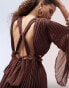 ASOS EDITION pleat flare sleeve maxi dress with ring detail back in chocolate