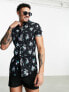 Фото #5 товара ASOS DESIGN stretch skinny shirt in black and blue floral print