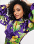 ASOS DESIGN satin puff sleeve playsuit in oversized wild flower print