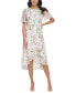ფოტო #1 პროდუქტის Petite Printed Flutter-Sleeve Faux-Wrap Chiffon Dress