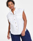 Фото #1 товара Plus Size Linen-Blend Sleeveless Utility Shirt, Created for Macy's