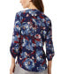 Фото #2 товара Women's Floral-Print Pintuck Roll-Tab Shirt