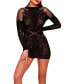 Фото #1 товара Women's Jia Mock Neck Long Sleeve Knit Chemise with Flower Pattern and Diamond Net Details