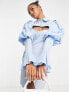 Фото #4 товара ASOS LUXE peekaboo flare sleeve shirt mini dress in baby blue