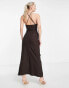 Фото #4 товара ASOS DESIGN Tall square neck structured midi dress with drape skirt in chocolate