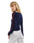 Фото #2 товара COLLUSION long sleeve slash neck stripe top in navy