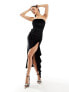 Фото #8 товара ASOS DESIGN velvet bandeau ruffle maxi dress in black