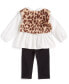ფოტო #2 პროდუქტის Baby Girls Faux Fur Leopard Vest, Collared Top and Pants, 3 Piece Set, Created for Macy's