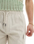 Brave Soul lightweight cotton elasticated waist cargo shorts in light stone