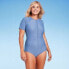 Фото #2 товара Women's Short Sleeve One Piece Swimsuit with Front Zip - Kona Sol