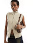 Фото #1 товара Monki fitted knitted vest top with front zip in two tone beige