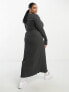 ASOS DESIGN Curve waffle twist front midi dress with long sleeve in dark grey