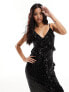 River Island corsage detail sequin maxi dress in black 36 - фото #5