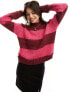 Vila knitted high neck jumper in red stripe