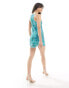 ASOS DESIGN racer neck embellished mini dress with allover embellishment in turquoise