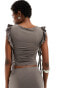 Фото #9 товара Reclaimed Vintage waterfall sleeve tank co-ord in silver