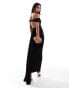 ASOS DESIGN bardot maxi dress with open back and train detail in black Черный, 46 - фото #1