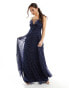 Фото #1 товара ASOS DESIGN lace up ruffle cami maxi dress with godet in navy micro spot