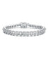 Rhodium-Plated with Cubic Zirconia Round Flat Link Tennis Bracelet in Sterling Silver