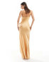 Lioness satin asymmetric tie detail cami maxi dress in gold