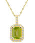 ფოტო #1 პროდუქტის Peridot (1-3/4 Ct. T.W.) and Diamond (1/4 Ct. T.W.) Halo Pendant Necklace in 14K Yellow Gold