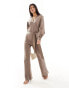 Фото #2 товара Pretty Lavish tie waist knitted wide leg jumpsuit in taupe