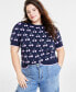 Фото #3 товара Trendy Plus Size Cherry Jacquard Short-Sleeve Sweater, Created for Macy's