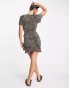 Фото #4 товара ASOS DESIGN plisse short sleeve ruffle wrap mini dress in brown leopard print