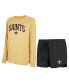 ფოტო #1 პროდუქტის Women's Black, Gold New Orleans Saints Raglan Long Sleeve T-shirt and Shorts Lounge Set