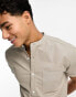 ASOS DESIGN slim fit oxford shirt with grandad collar in khaki