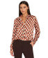 Women's Printed Satin Button-Front Blouse