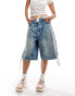 COLLUSION iconic denim skater jorts with bow side stripe in lightwash