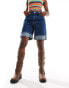 ASOS DESIGN denim bermuda shorts with turn up hem in wash blue