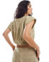 Фото #4 товара Pull&Bear cropped elasticated linen top co-ord in light khaki