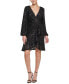 Фото #1 товара Sequinned Faux-Wrap Fit & Flare Dress