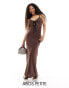 ASOS DESIGN Petite linen slip dress with contrast binding in chocolate