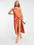 ASOS DESIGN asymmetric overlay midi dress with front split in rust