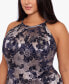 Plus Size Floral Foil Print Halter-Neck Gown