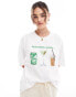 ASOS DESIGN oversized t-shirt with drinks graphic in ivory