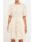 Women's Gridded Mesh Feathered Puff Sleeve Mini Dress