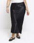 River Island plus tie waist bias cut midi skirt in black