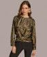 Фото #1 товара Women's Long-Sleeve Metallic Faux-Wrap Top