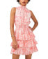 ფოტო #1 პროდუქტის Women's Floral Smocked Sleeveless Mock Neck Tiered Mini Dress